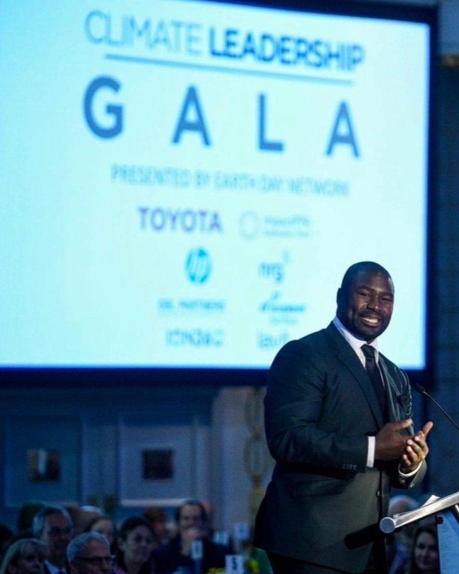 Ovie Mughelli speaking at the Earth Day Network Climate Leadership Gala