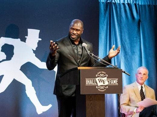 Ovie Mughelli at the Wake Forest Sports Hall of Fame lectern